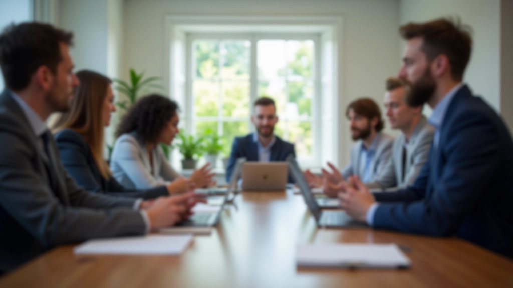 Týmová schůzka s lidmi diskutujícími při stolu s notebooky a poznámkami