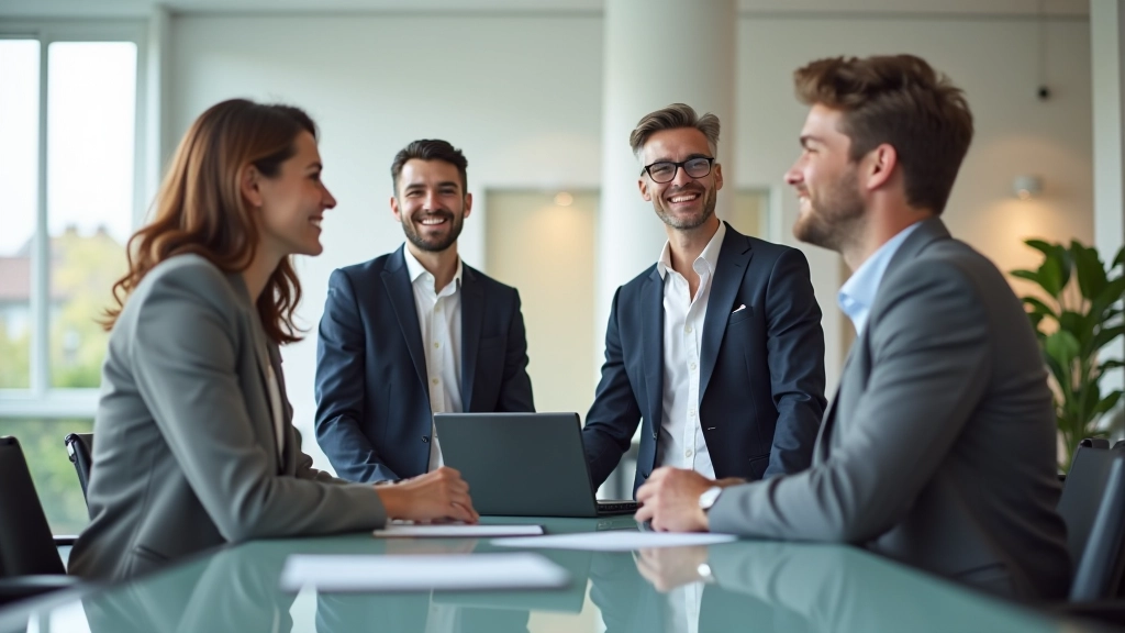 Skupinová fotografie týmu v konferenční místnosti se vzorům spolupráce a kladnému naladění
