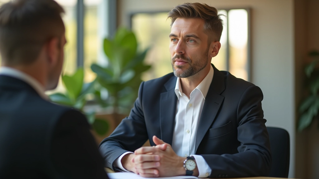 Vedoucí sídí se zaměstnancem v kancelářském prostředí a vede konstruktivní rozhovor